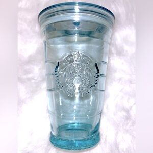 Starbucks 16oz clear/green glass tumbler.